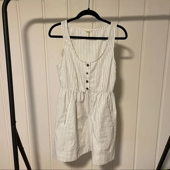 Cope Urban Outfitters Cream & Gray Pinafore A-Line Pinstripe Linen Dress
